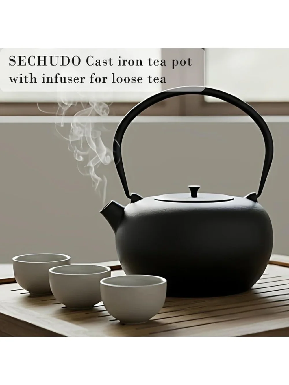 Black Cast Iron Kitchen Chinese Teapot 67.6oz 2000 ml Stovetop Induction Infuser